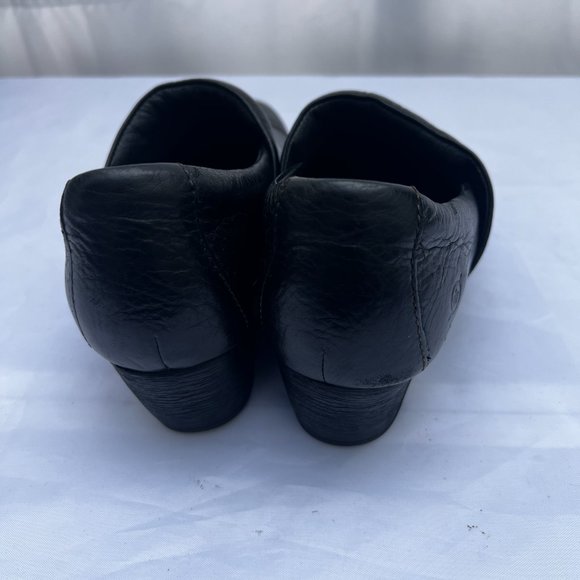 Born Black Leather Round Toe Comfort Slip On Block Heel Clog Shoes Size 8.5 - Picture 4 of 9